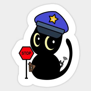 Funny Black Cat Policeman Sticker